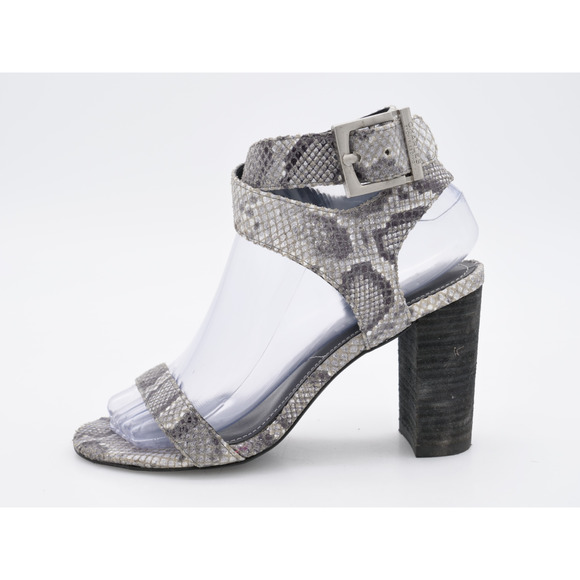 Charles David Sandals Womens 6 Gray Leather Snake Print Block Heel Gladiator - Picture 5 of 10